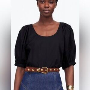 Madewell Relaxed Scoopneck Black Puff Short Sleeve Blouse
